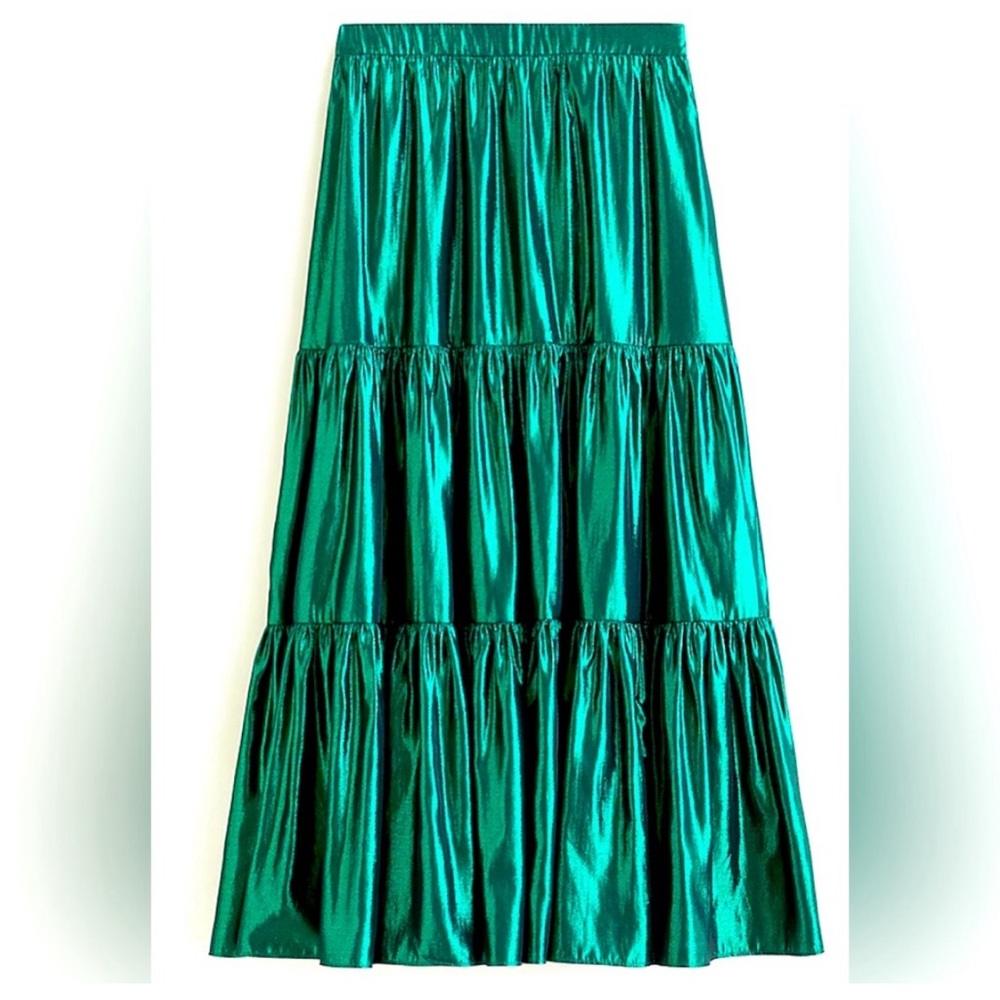 J.Crew Metallic Green Tiered Skirt